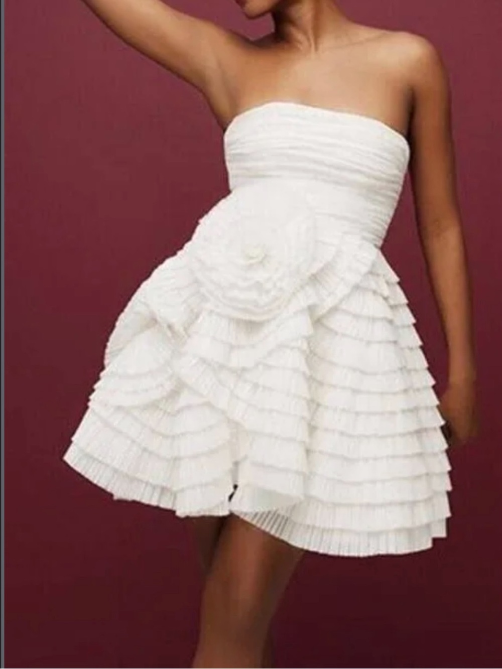 Aje White Tiered Strapless Wedding Dress